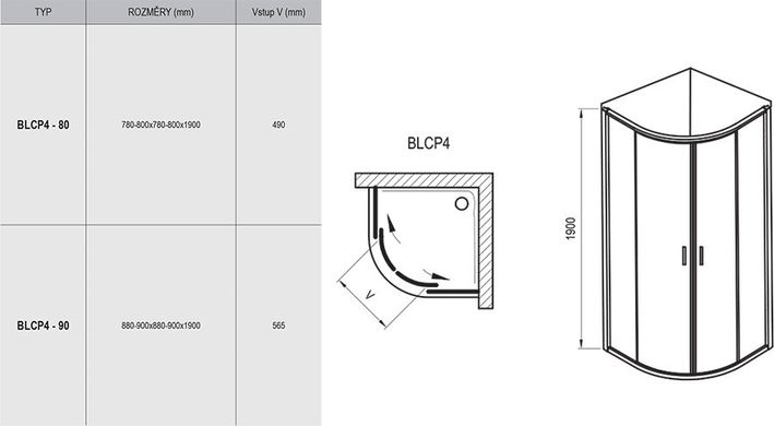 Душова кабіна напівкругла BLIX BLCP4-90 Transparent, (3B270C00Z1) RAVAK LC-14350
