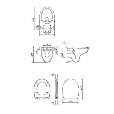 СЕТ 469 CERSANIA SIMPLEON Унітаз підвісний з дюропластовим сидінням Soft Close (1 сорт) 537135