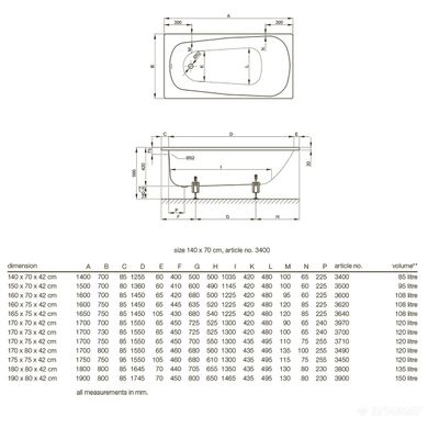 3970-000 BetteForm ванна с покрытием BetteAntinoise 1700*700+B23-1500 ножки+B600-901 сифон