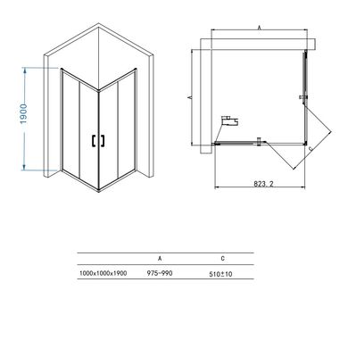 PRI2122C PRIME Душова кабіна, розсувна - квадратна 100*100 - хром/прозоре скло (1 сорт) 449444