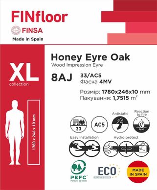 Ламінована підлога 8AJ Honey Eyre Oak XL 1780х246х10 мм Finsa ІСПАНІЯ LC-21644
