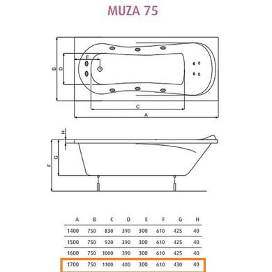 Ванна прямокутна Muza 170х75, POOL SPA LC-3020