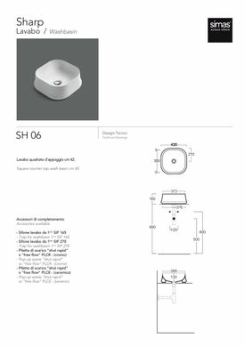Умивальник SH 06 Sharp (SH06) Glossy white SIMAS LC-32711
