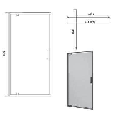 FEN3440B ART Двері в нішу 1000, чорний матовий, без піддона, скло прозоре (1 сорт) 462781